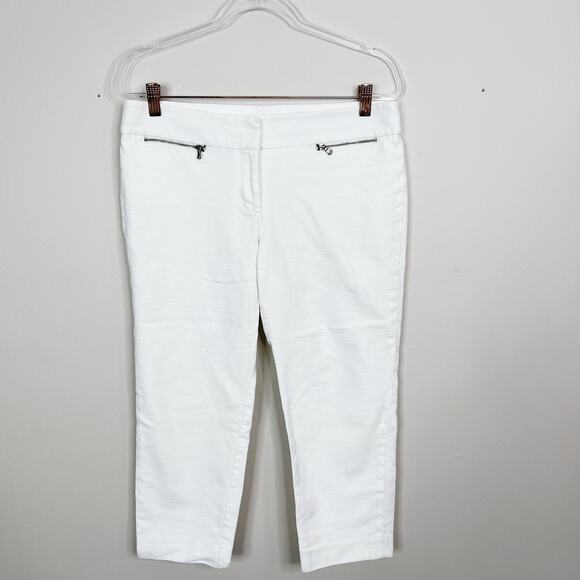 LOFT 8P White Marisa Cropped Pants Textured Zip Detail Straight Leg Work Office - Picture 1 of 9